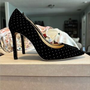 😍Jimmy Choo Black “Romy” Velvet  Heels 100mm Euro 37.5/ US 7